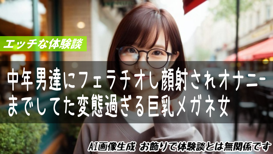 中年男達にフェラチオし顔射されオナニーまでしてた変態過ぎる巨乳メガネ女